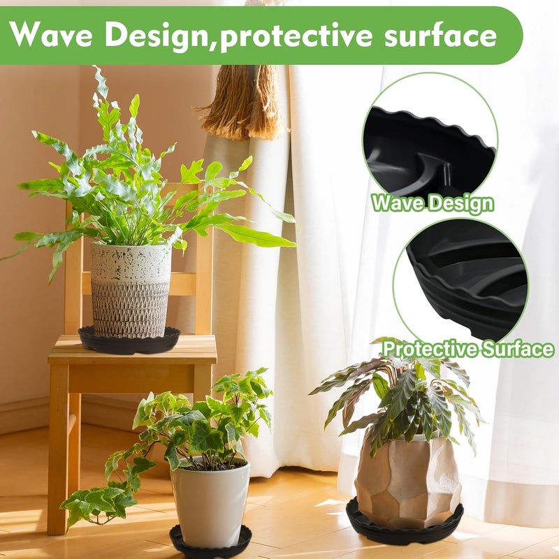ittyfei 6 Pack 10 Inch Plant Trays for Pots, Raised Ridge Plant Saucers,6 8 12 14 Inch Durable Plastic Plant Pot Saucer,Black Round Plant Water Catcher Tray for Indoors and Outdoors(Black, 10‘’6pack) - Image 5